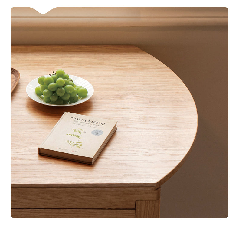 Solid Rubberwood, Oak Solid Wood Folding Round Retractable Dining Table