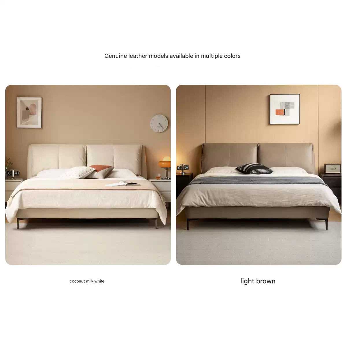 Genuine leather, Technology Cloth Bed Cream Style