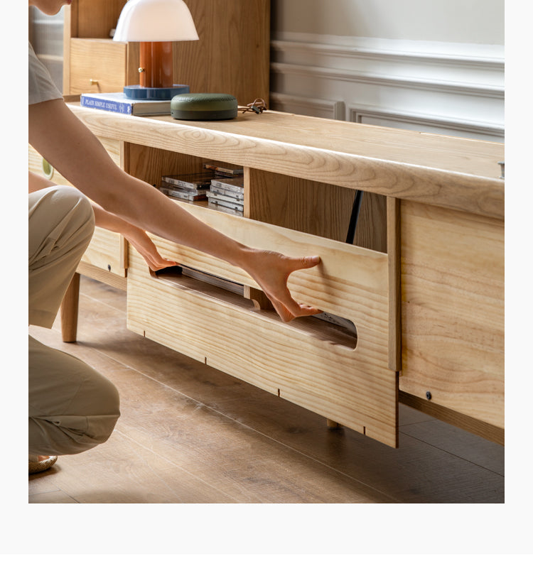 Ash Solid Wood Nordic White Wax TV Cabinet.