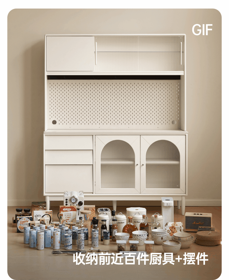 Poplar Solid Wood, Solid RubberWood French Cream Style Sideboard