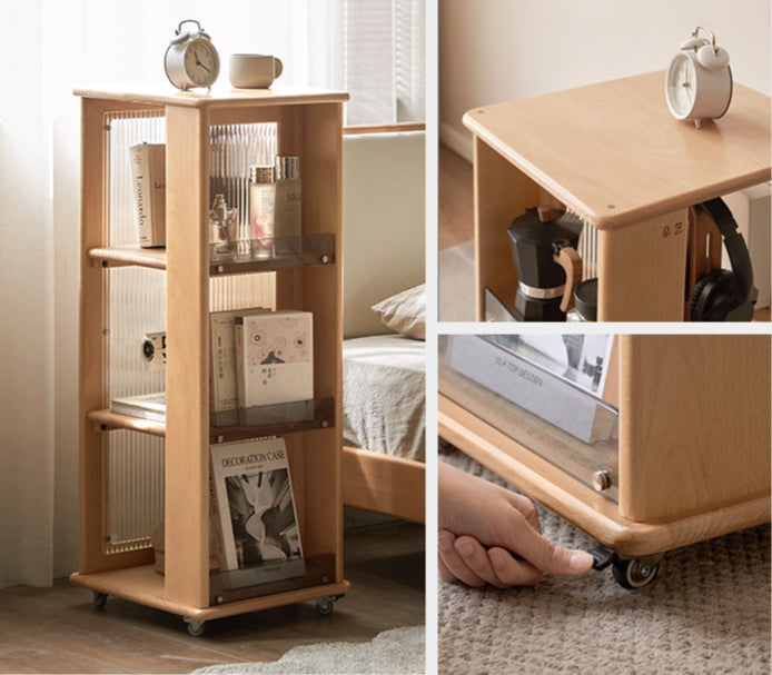Beech Solid Wood Floor Movable Rack Side Cabinet.