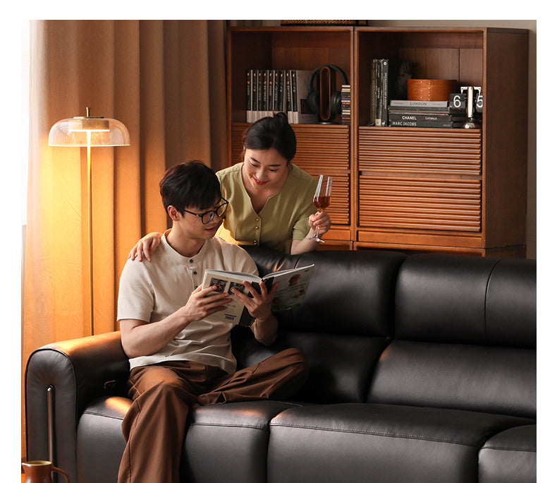 Leather Electric Italian Zero Wall Black Leather Sofa.