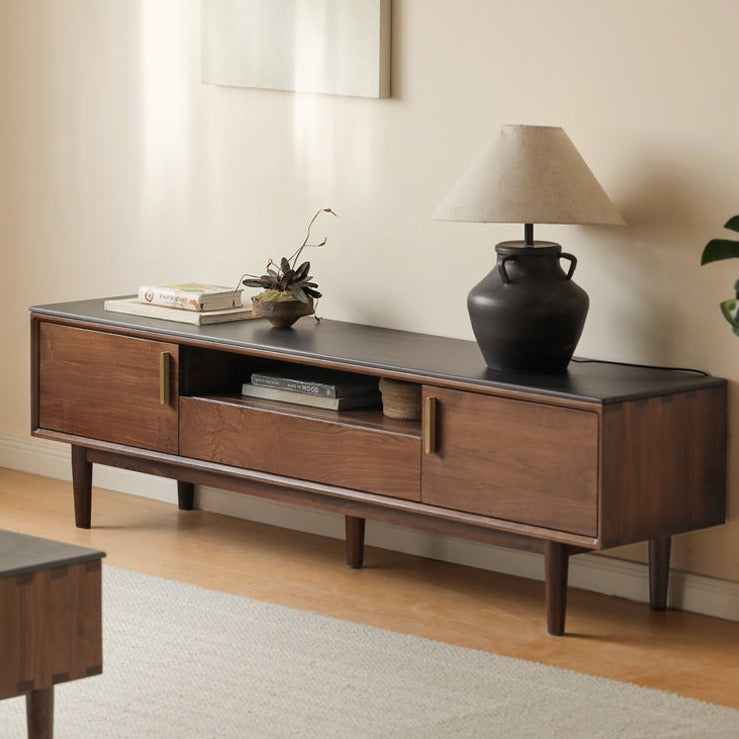 Black Walnut Solid Wood TV Stand Cabinet