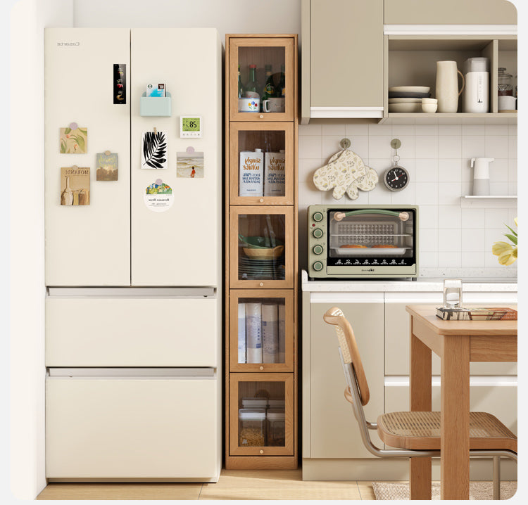 Oak Solid Wood Bookcase Corner Glass Flip Door