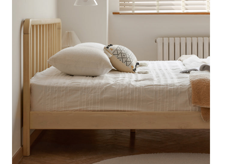 European Beech Solid Wood Bed Modern Simple