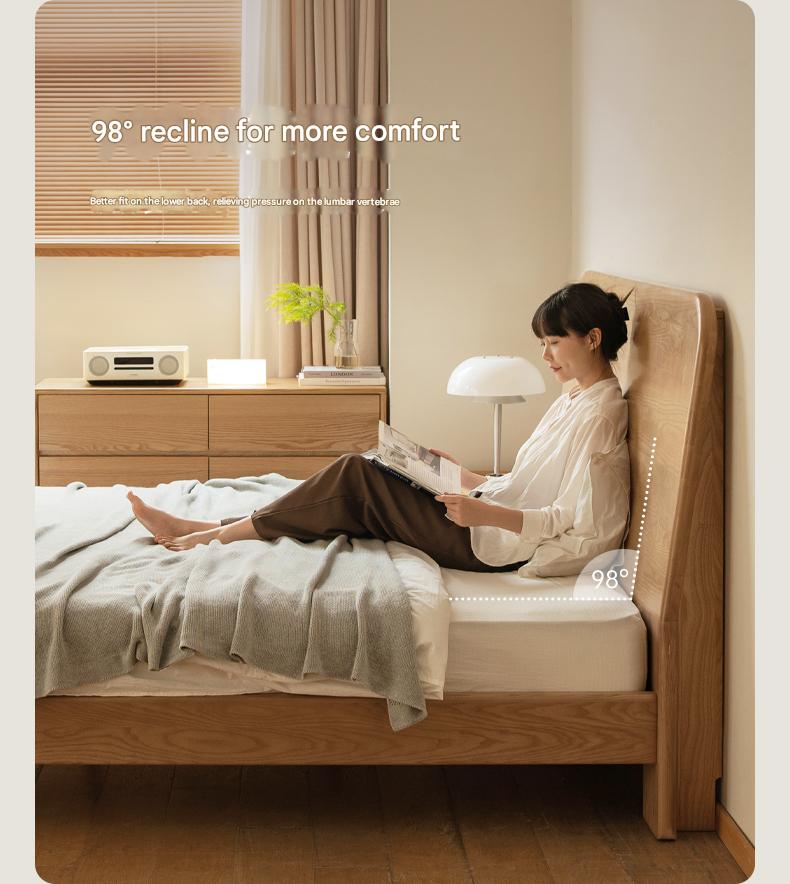 Ash Solid Wood Bed Simple High Headboard.