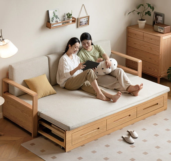 Oak, Ash Solid Woof Folding Storage Sofa Bed.
