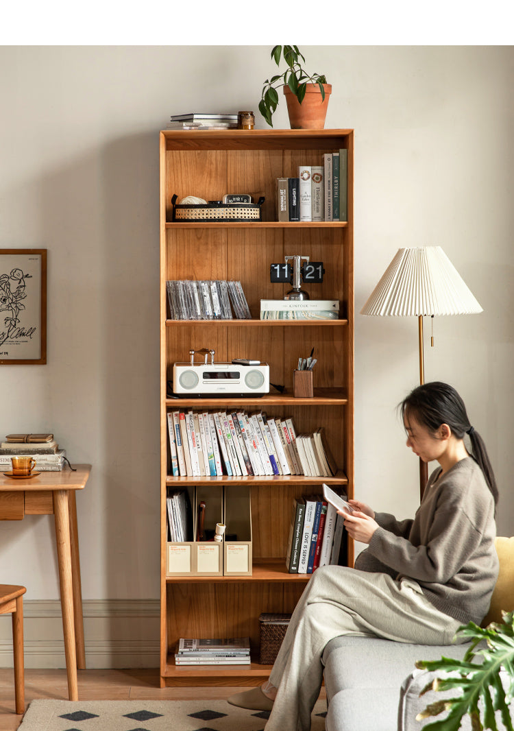 Cherry Wood Combination Bookcase Floor Shelf Glass Door Bookcase