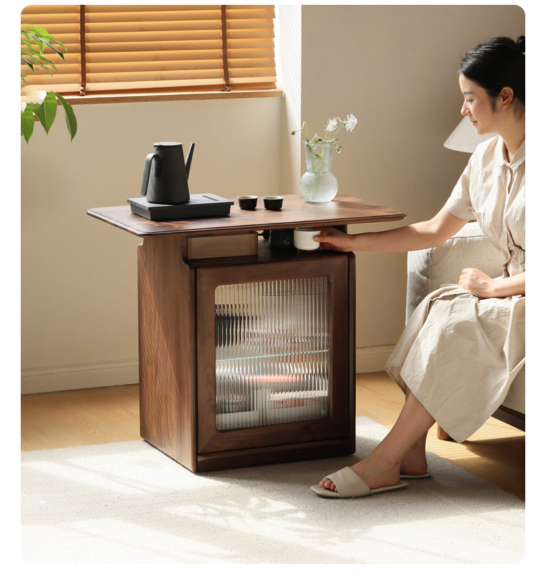 Ash, Black Walnut Solid Wood Mobile Coffee Cabinet