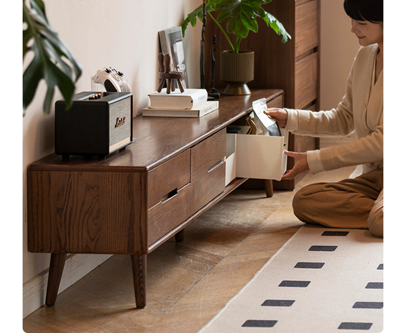 Oak, Rubberwood, Beech Solid Wood TV Stand Sliding Door.