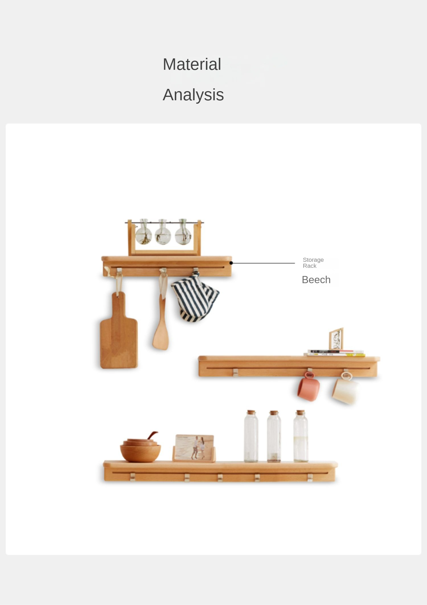 Beech Solid Wood Wall Shelf With Hooks