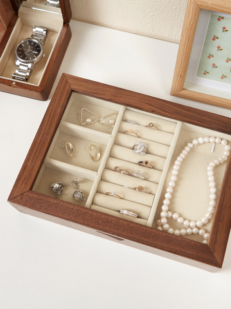 Black Walnut Solid Wood Storage Jewelry Box Transparent Display