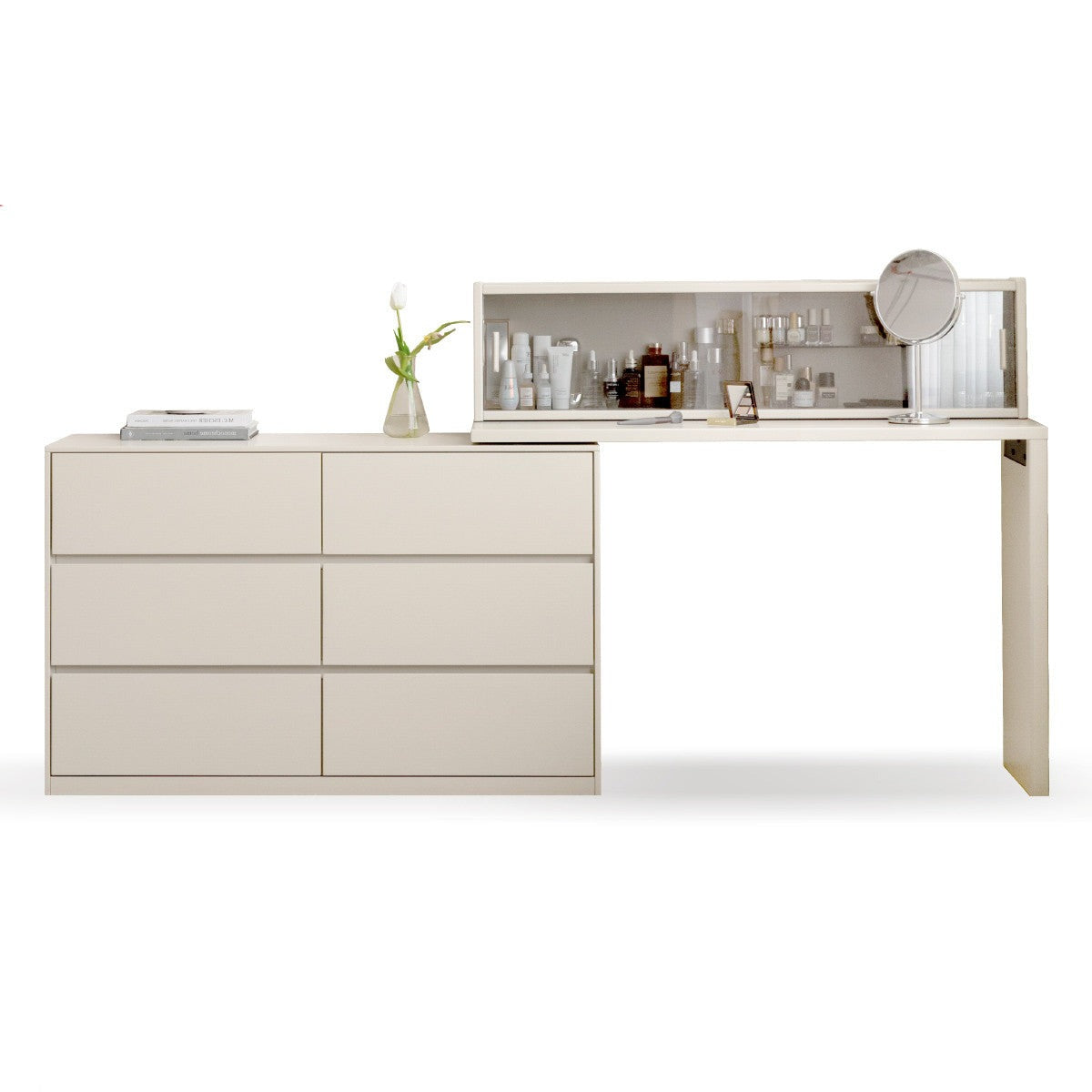 Poplar Solid Wood Cream Style Telescopic Dressing Table.