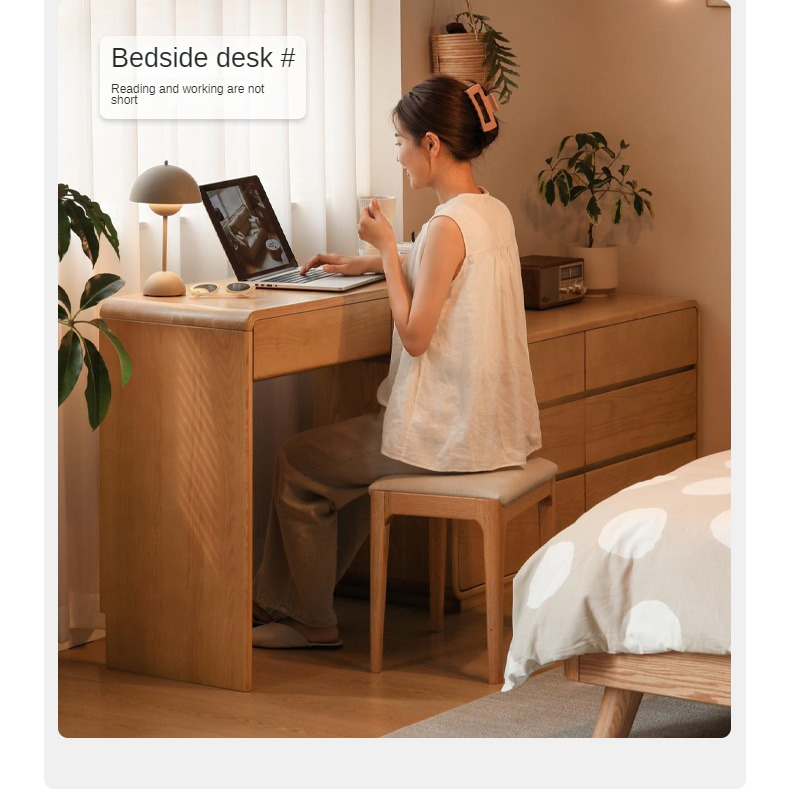 Ash Solid Wood Telescopic Dressing Table Integrated Storage.