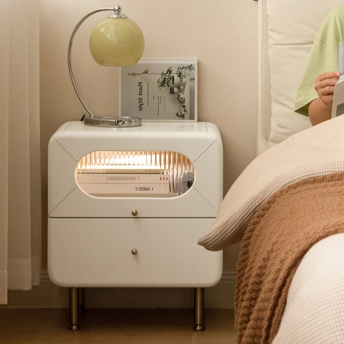 Poplar Solid Wood Nightstand Touch Light