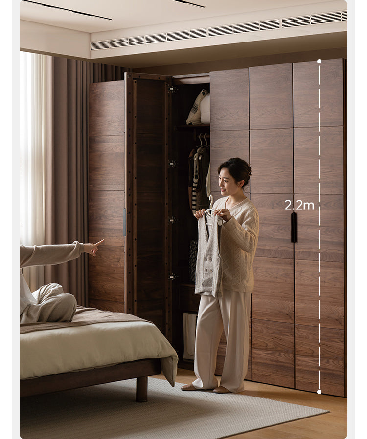 Black Walnut Solid Wood Wardrobe Combination Storage Cabinet.