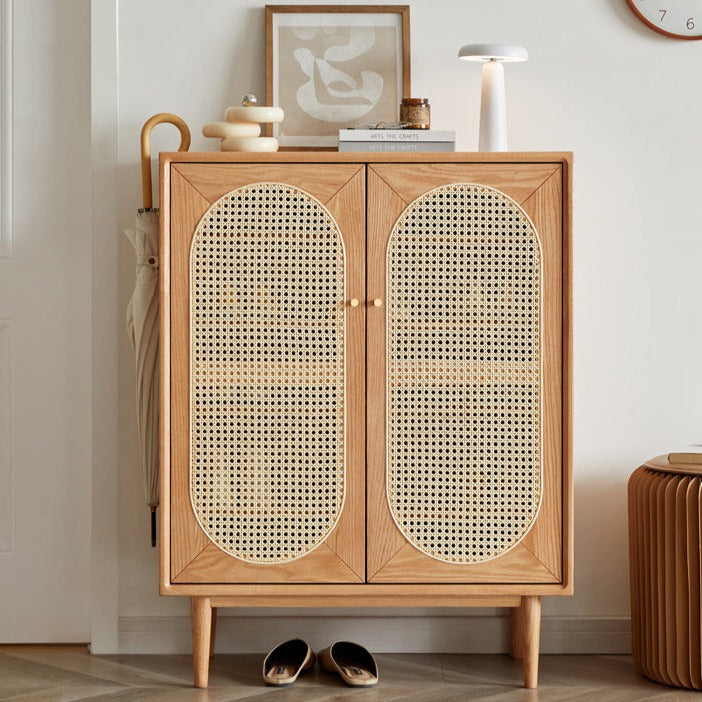 Oak Solid Wood Rattan Shoe Cabinet