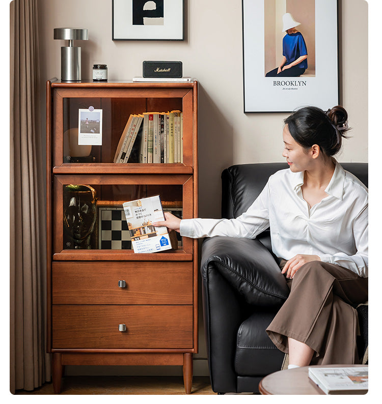 Poplar Solid Wood French Retro Side Cabinet