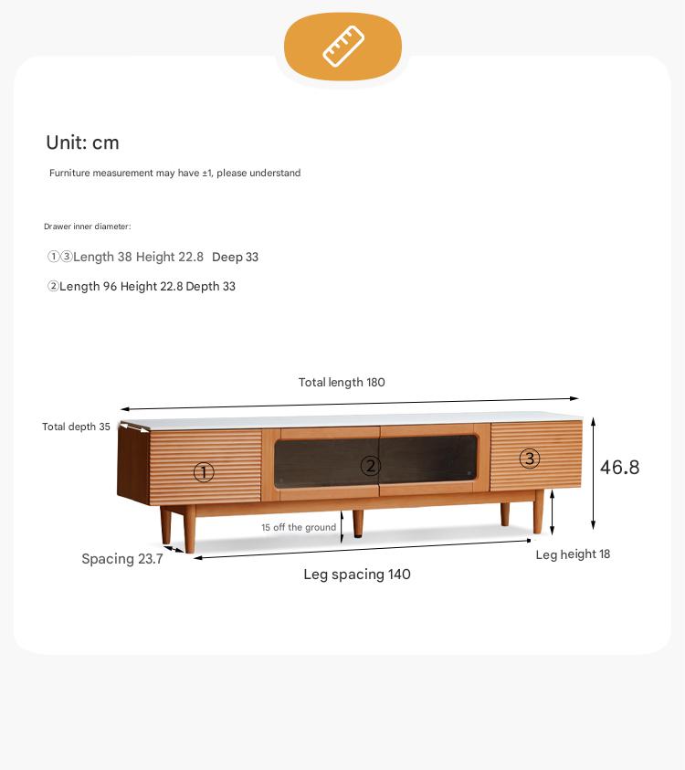 Pine Solid Wood Modern Rock Floor TV Cabinet.