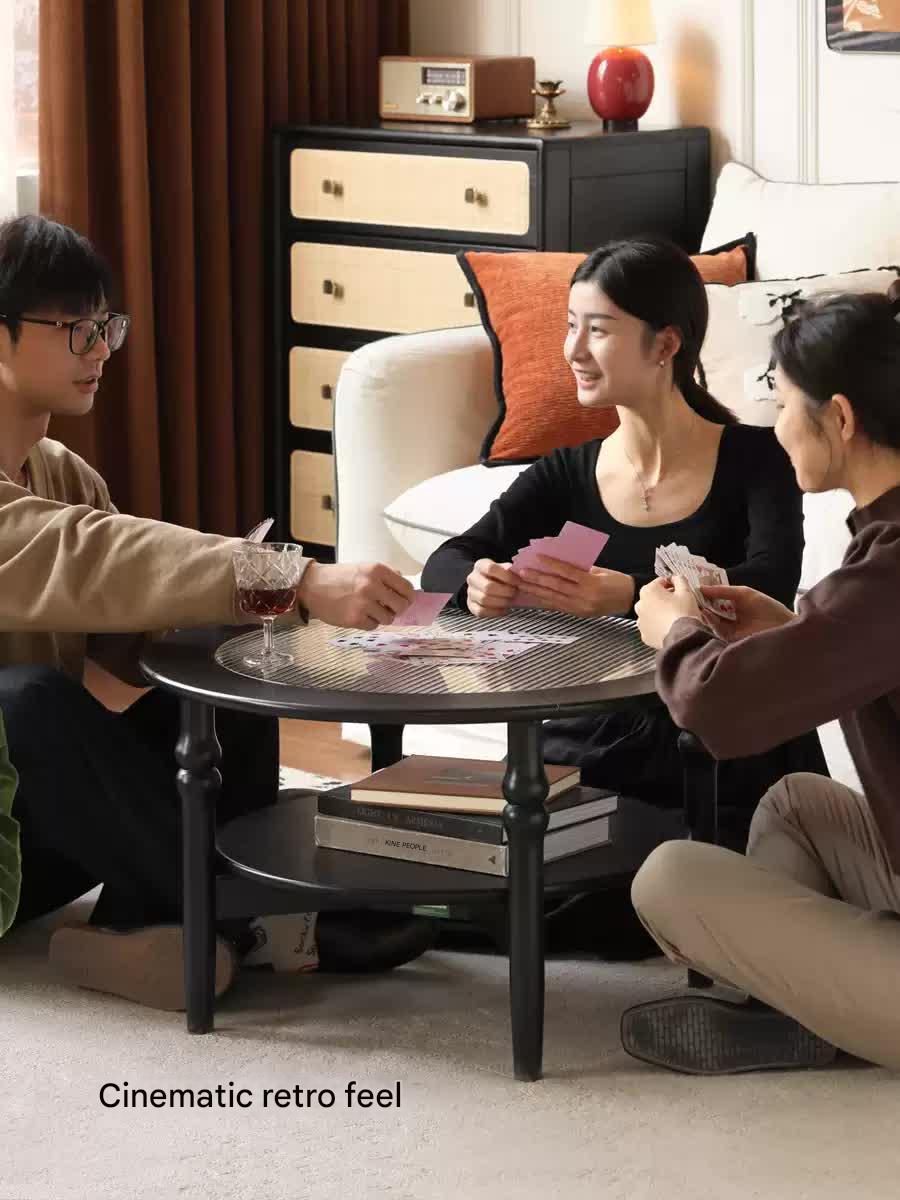 Rubber Solid Wood French Retro Glass Coffee Table.