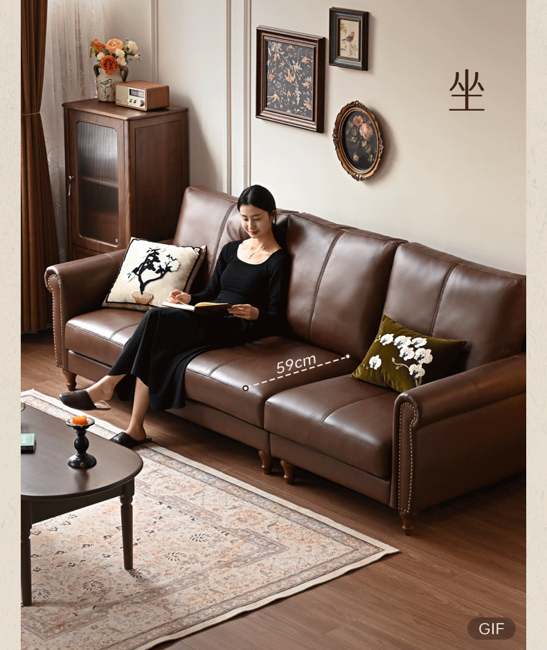 Genuine Leather American Retro High Back Sofa