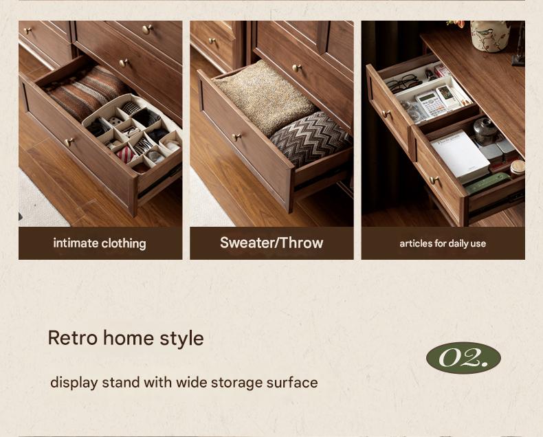 Black Walnut Solid Wood American Retro Chest of Drawers.