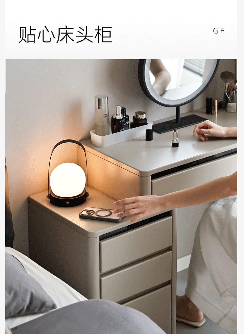 Poplar Solid Wood Light Luxury Retractable Dressing Table.