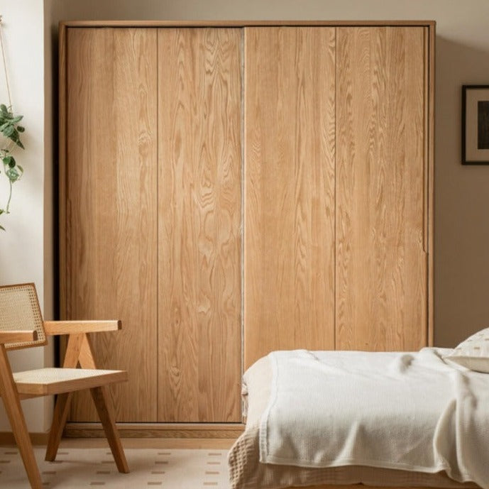 Oak Solid Wood Sliding Door Wardrobe.