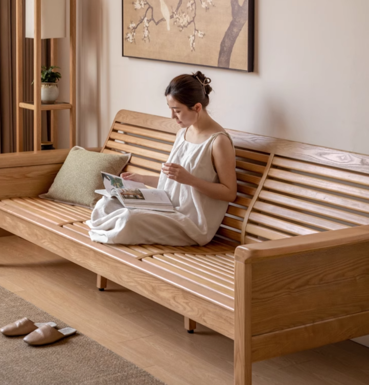 Ash Solid Wood Dual-purpose Fabric Sofa