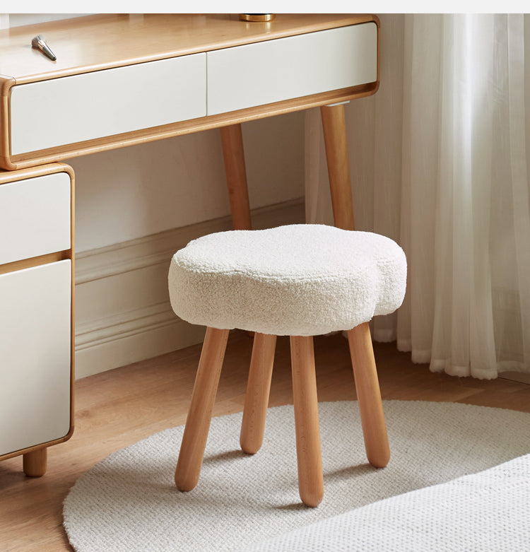 Beech, Solid Rubberood Lamb Velvet Cloud Makeup Stool