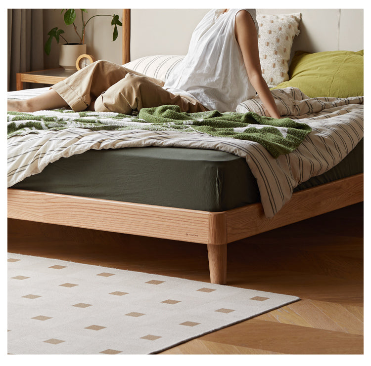 Oak Solid Wood Genuine Leather, Tech Fabric Bed