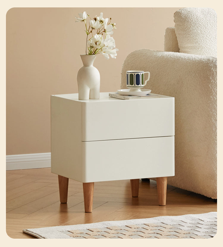 Rubber Solid Wood Cream Style Nightstand