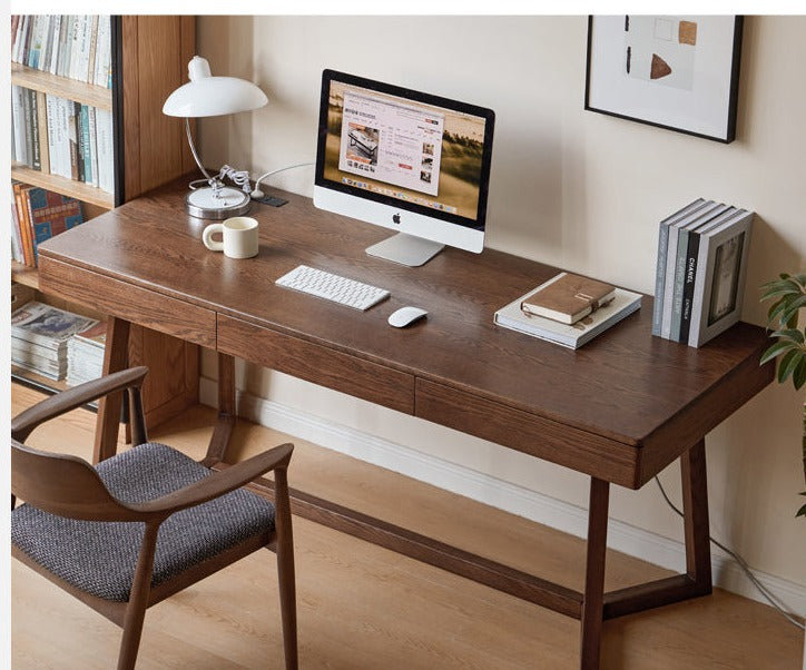 Black Walnut, Oak Solid Wood Italian Light Luxury Office Desk