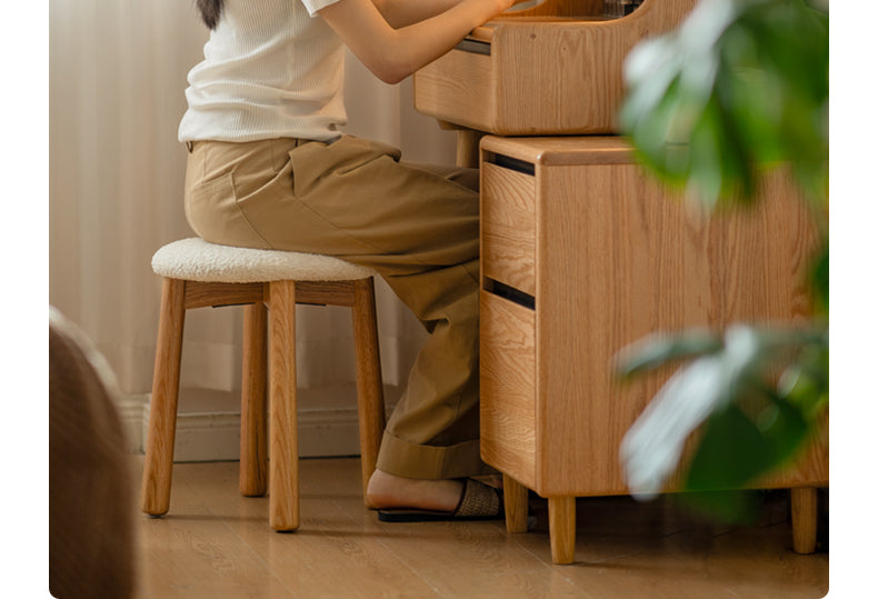 Oak, Ash Solid Wood Vanity Table with Shelf.
