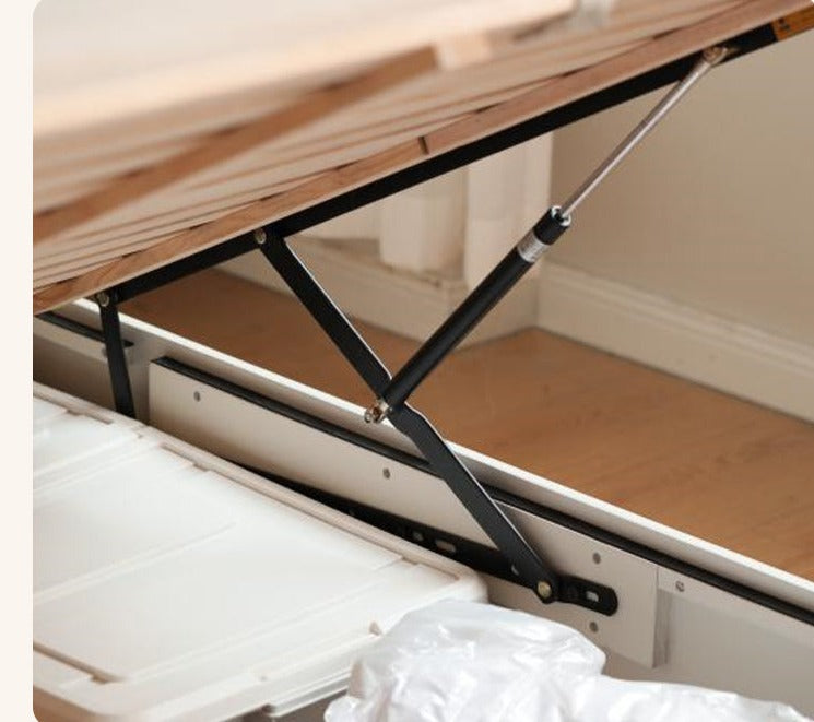 Rubber Wood,Poplar Solid Wood Box Bed, Cream Storage Bed