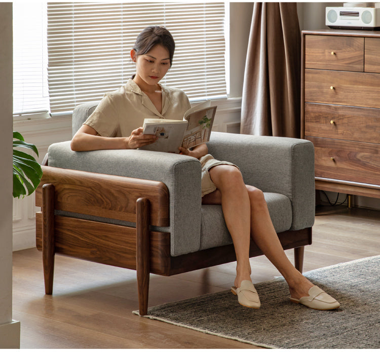 Black Walnut Solid Wood Fabric Sofa.