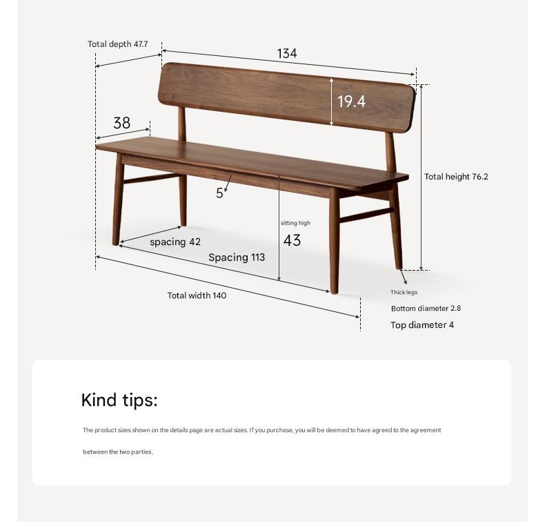 Black Walnut Solid Wood Long Bench