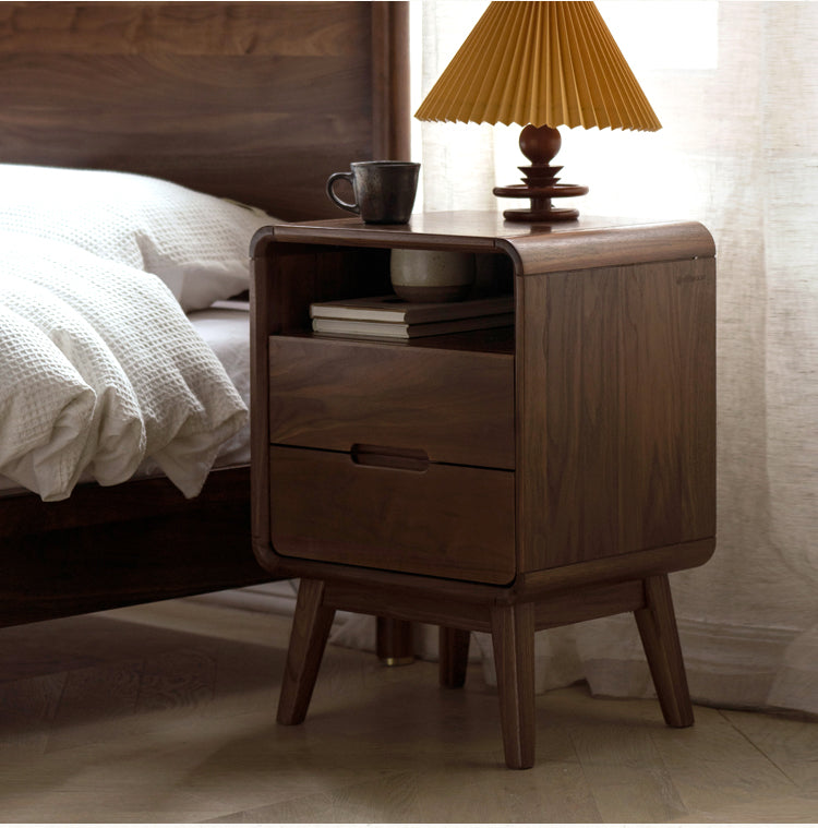 Black Walnut, Ash Solid Wood Modern Nightstand: