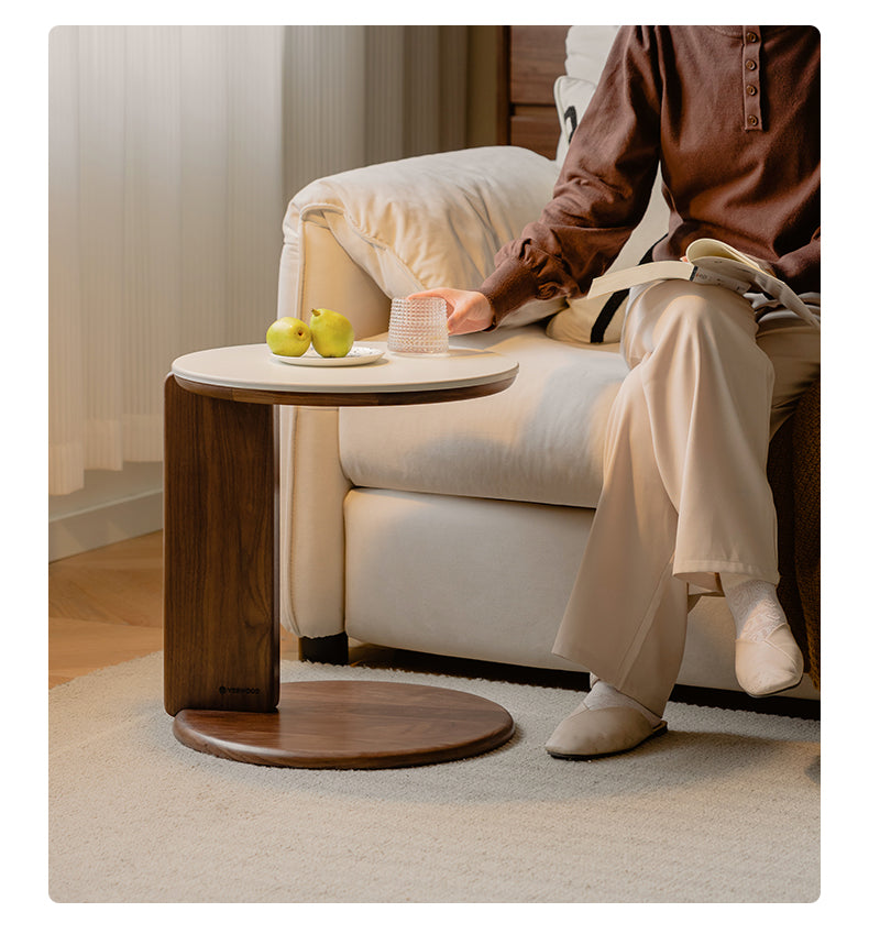 Black Walnut, Sandalwood Solid Wood Slate Round Coffee Table