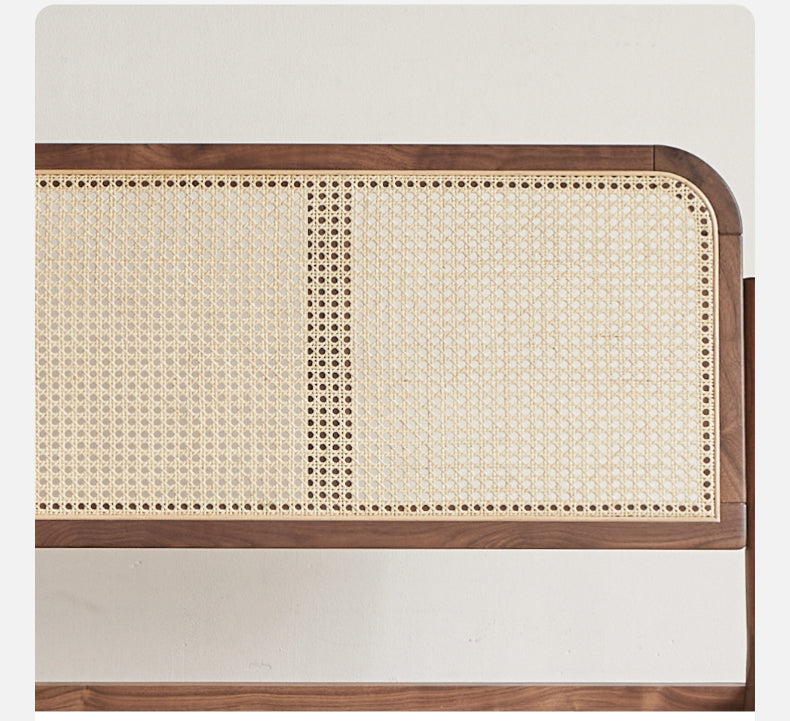 North American Black Walnut Solid Wood Rattan Bed