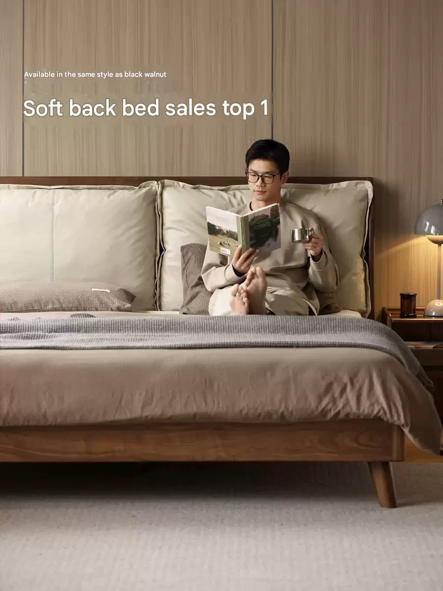 Oak Solid Wood Top Grain Leather, Technical Cloth ,Fabric Bed