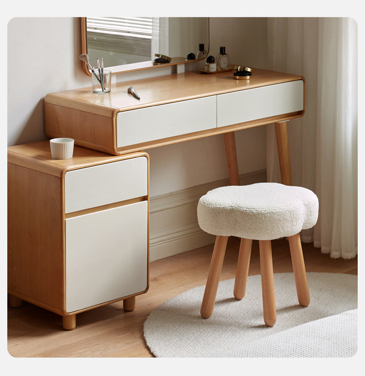 Beech, Birch Solid Wood Lamb Velvet Cloud Makeup Stool