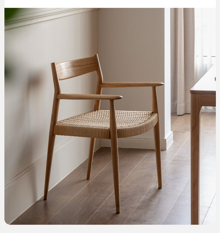 Oak Solid Wood Rope Weaving Chair, Original Wood Leisure Armchair: