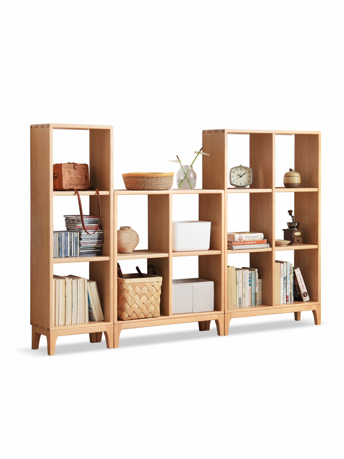 Beech Solid Wood Bookshelf, Nordic Display Rack