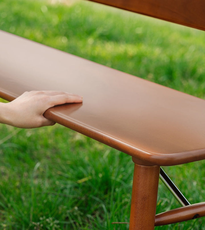 Beech Solid Wood Organic Leather Long Bench
