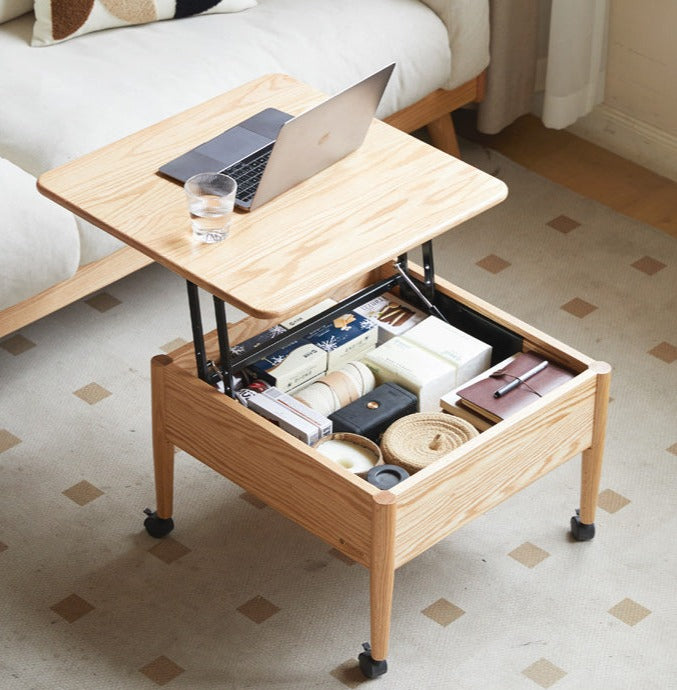Oak Solid Wood Elevated Dual Purpose Folding Coffee Table