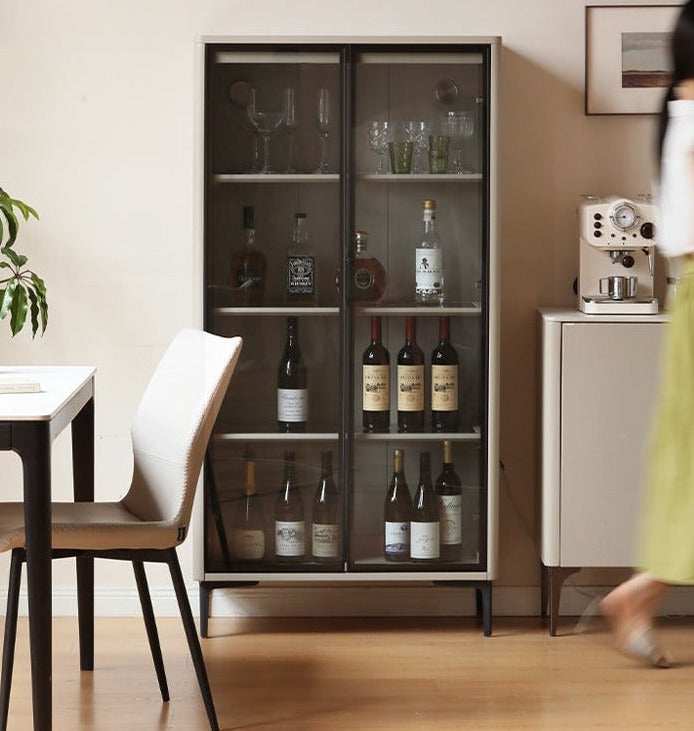 Poplar Solid Wood Wine Cabinet, Luxury Glass Door Display Cabinet LED lighting-