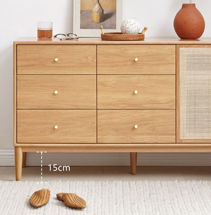 Oak Solid Wood Rattan Storage Cabinet