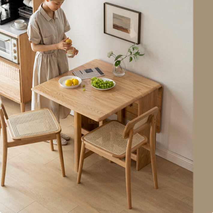 Oak Solid Wood Folding Table, Retractable Dining Table