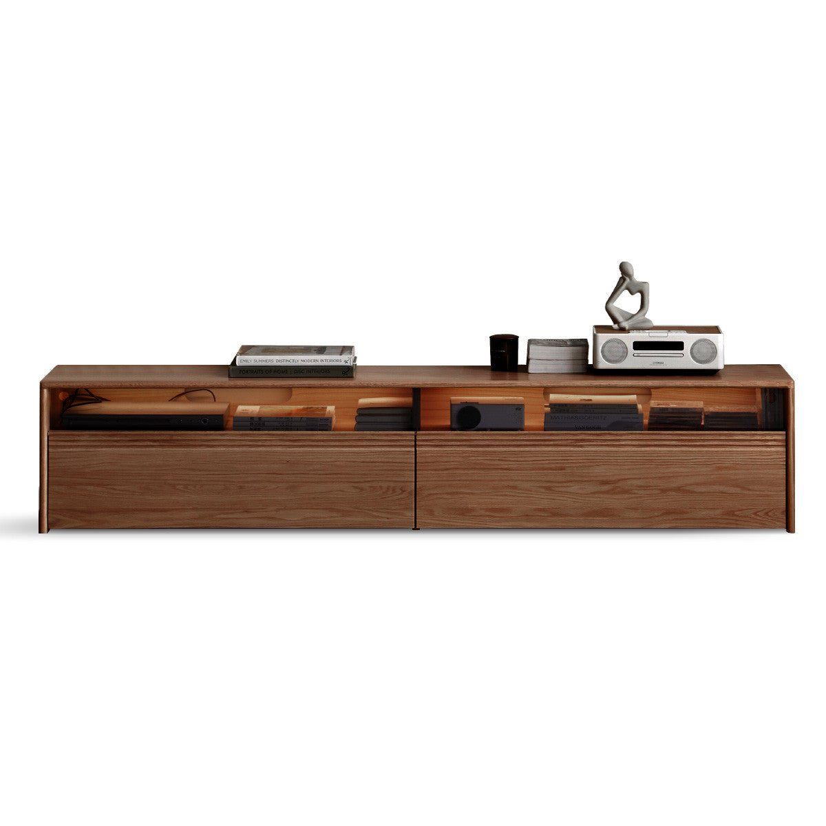 Black Walnut, Oak Solid Wood TV Cabinet LED Light Floor Cabinet.
